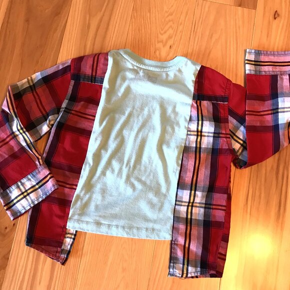Upcycled Girl’s Cotton Plaid Tee: Oversized Dance Graphic T-Shirt, Size 6-8 - Picture 4 of 7